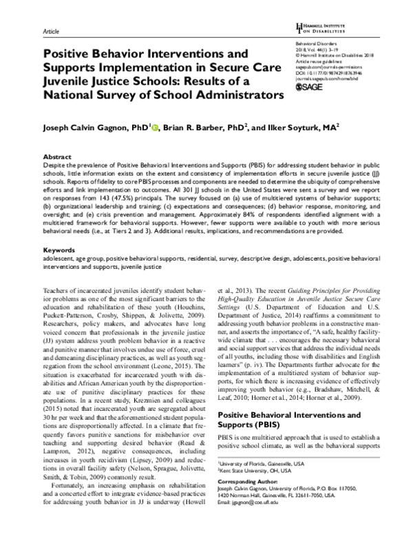 (PDF) Positive Behavior Interventions and Supports Implementation in
