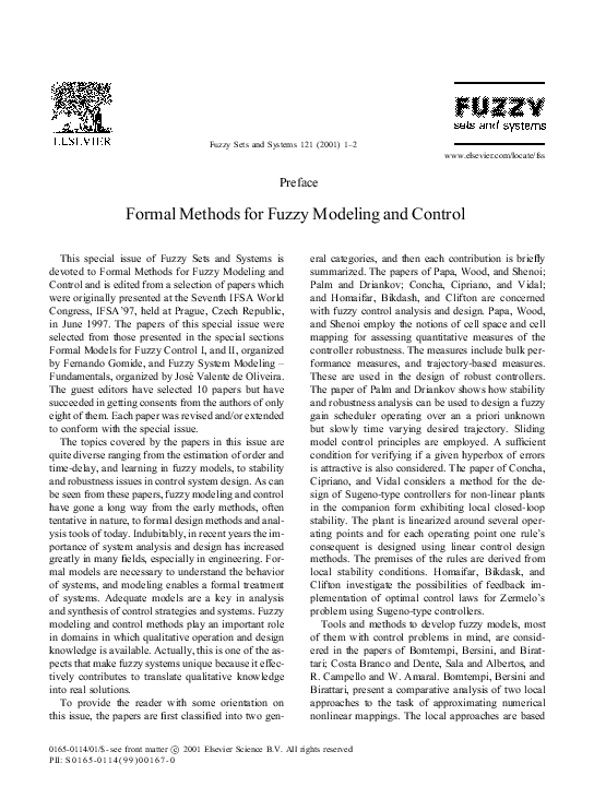 (PDF) Formal Methods for Fuzzy Modeling and Control