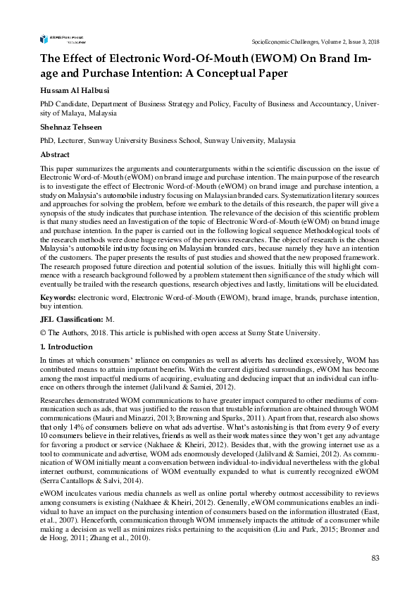 (PDF) The Effect of Electronic WordOfMouth (EWOM) On Brand Im age