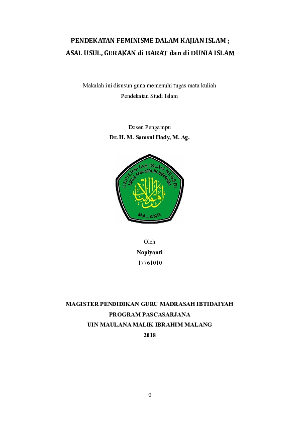 Doc Pendekatan Feminisme Dalam Kajian Islam Docx Nopi Yanti Academia Edu
