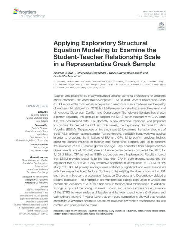 (PDF) Applying Exploratory Structural Equation Modeling to Examine the ...