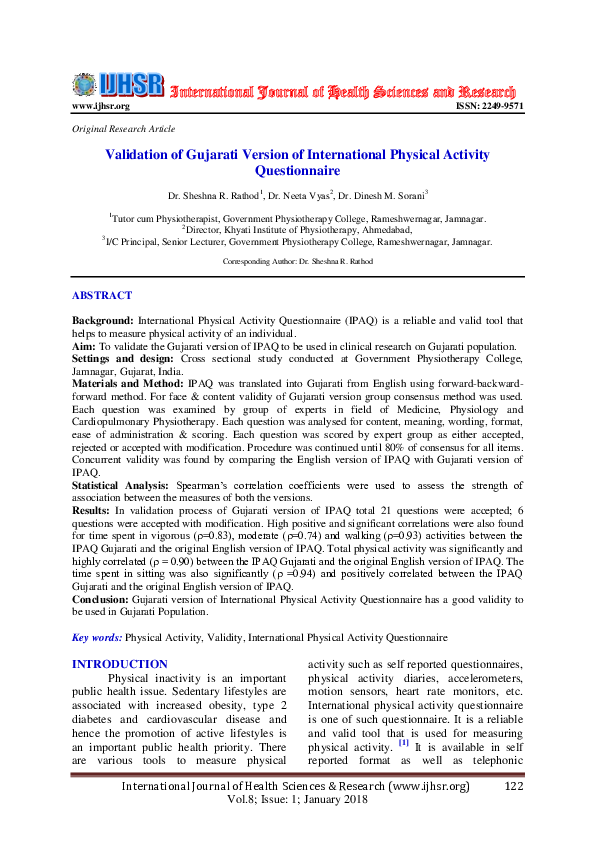 pdf validation of gujarati version of international physical activity