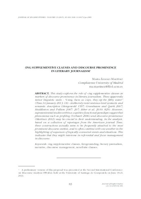 (PDF) Ing supplementive clauses and discourse prominence in literary