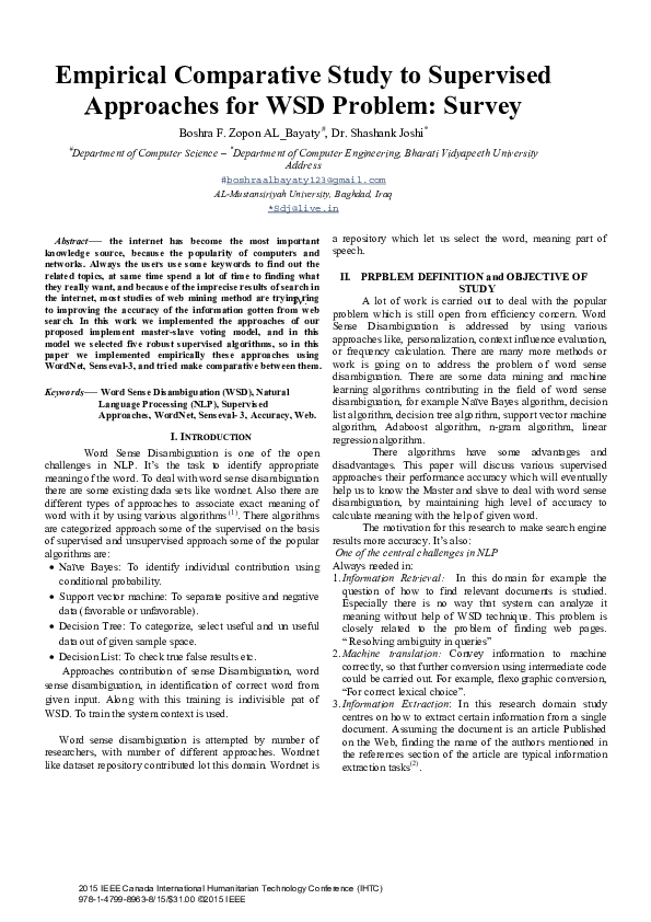 (PDF) Empirical Comparative Study to Supervised Approaches for WSD ...