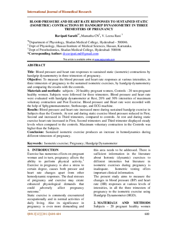 (PDF) BLOOD PRESSURE AND HEART RATE RESPONSES TO SUSTAINED STATIC ...