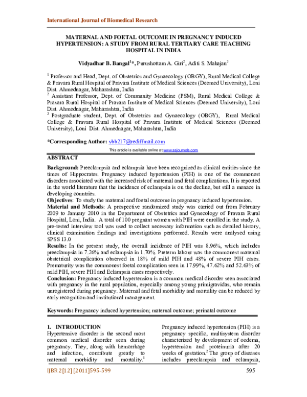 (PDF) MATERNAL AND FOETAL OUTCOME IN PREGNANCY INDUCED HYPERTENSION: A ...