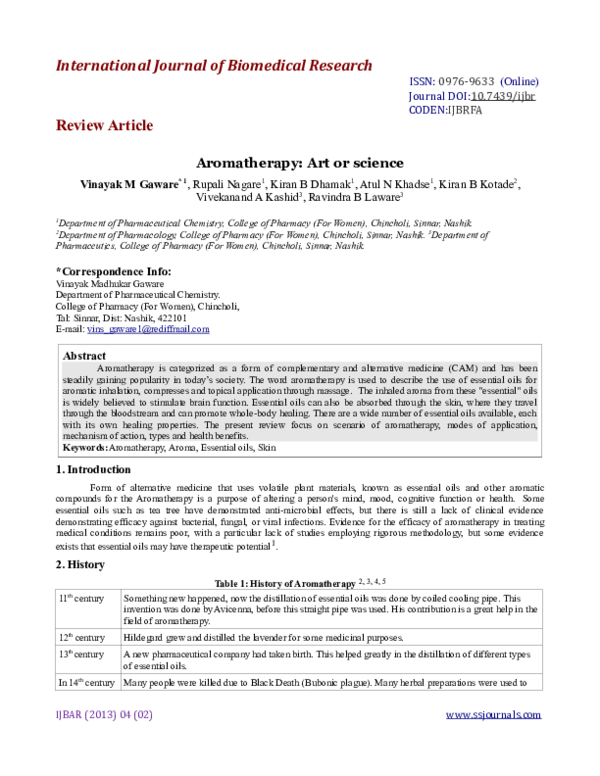 (PDF) Aromatherapy Art or science Scholar Science Journals