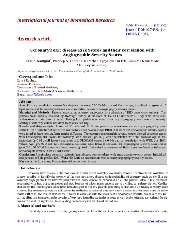 (PDF) Coronary heart disease Risk Scores and their correlation with ...