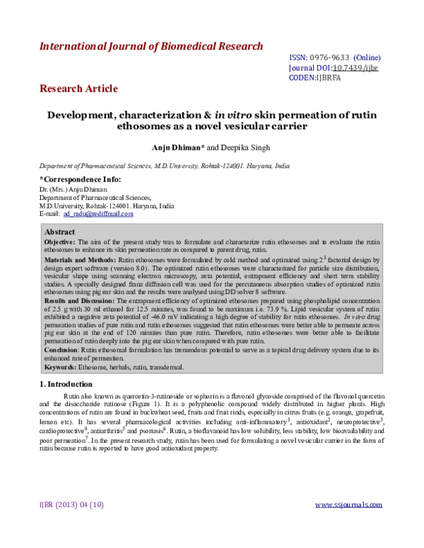 (PDF) Development, characterization & in vitro skin permeation of rutin ...