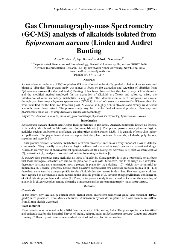 (PDF) Gas Chromatographymass Spectrometry (GCMS) analysis of