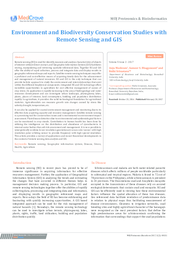 (PDF) Environment and Biodiversity Conservation Studies with Remote ...