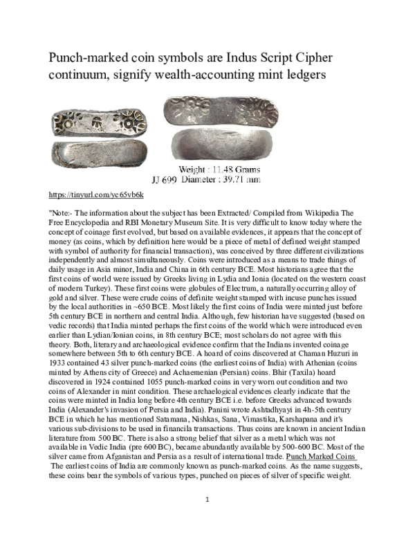 (PDF) Punchmarked coin symbols are Indus Script Cipher continuum