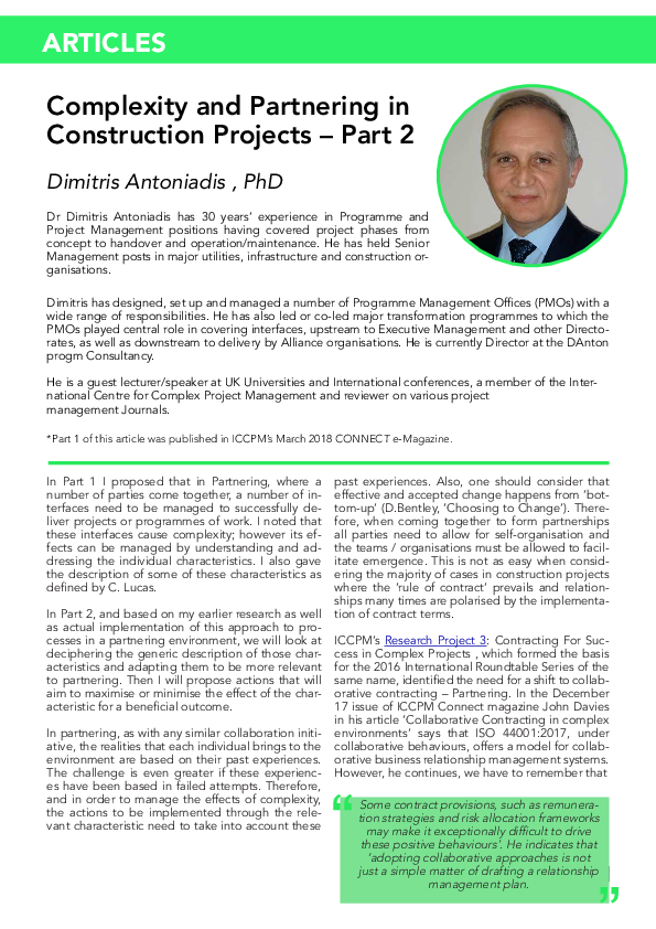 (PDF) Complexity and Partnering in Construction Projects – Part 2