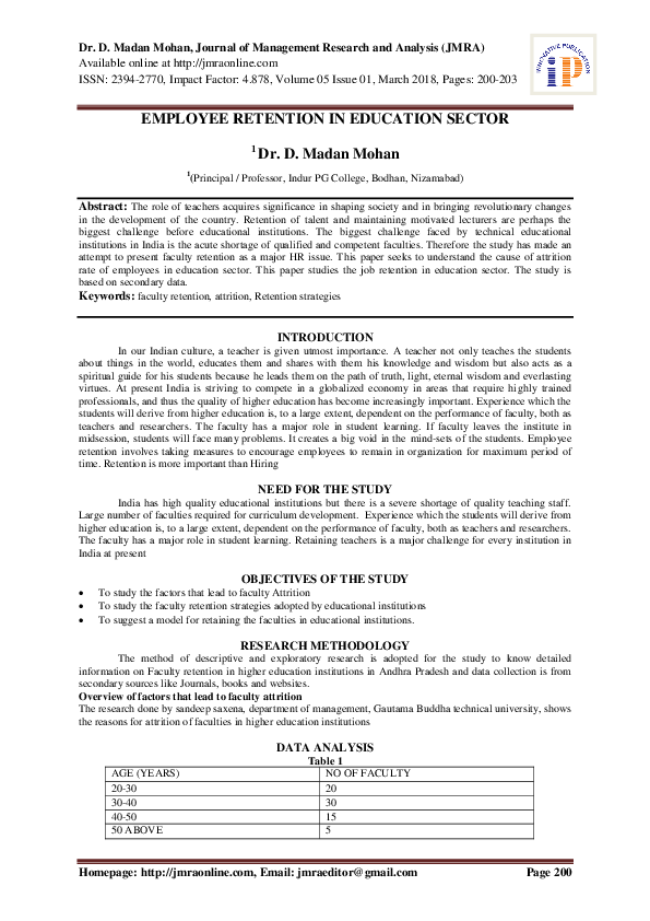 (PDF) EMPLOYEE RETENTION IN EDUCATION SECTOR