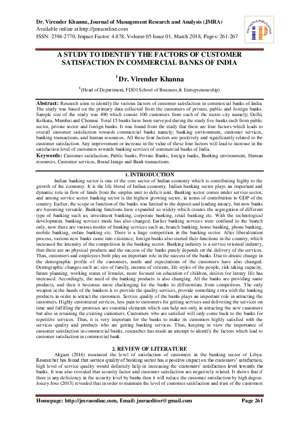 (PDF) A STUDY TO IDENTIFY THE FACTORS OF CUSTOMER SATISFACTION IN ...