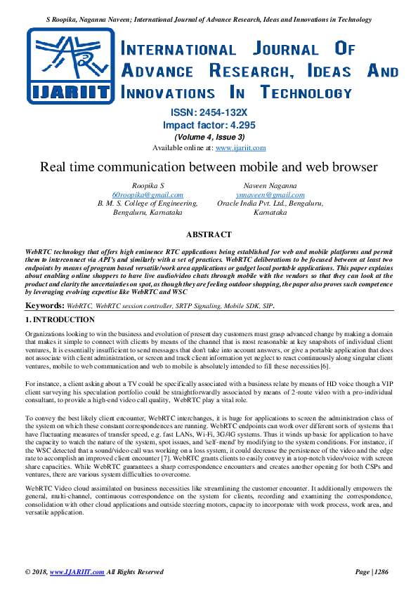 (PDF) Real time communication between mobile and web browser