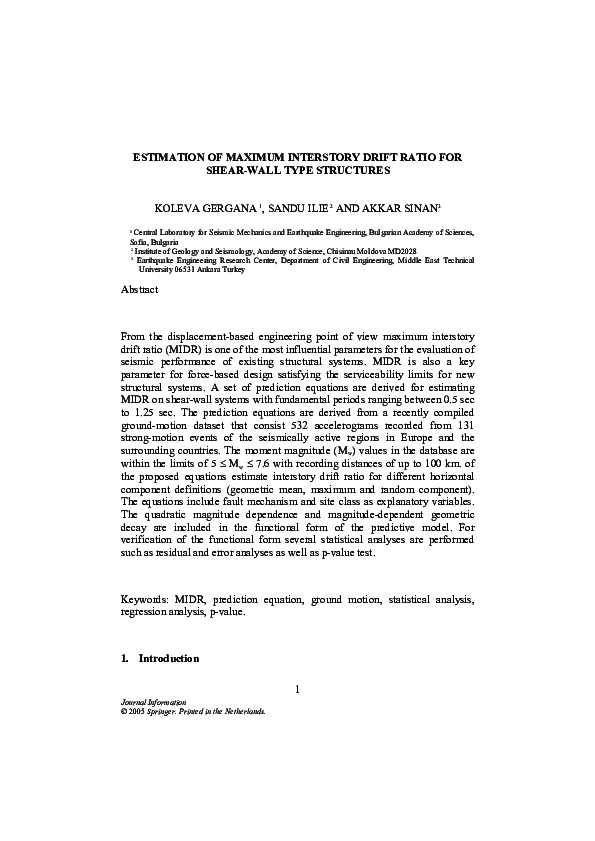 (PDF) An Estimation of the Maximum Interstory Drift Ratio For Shear ...