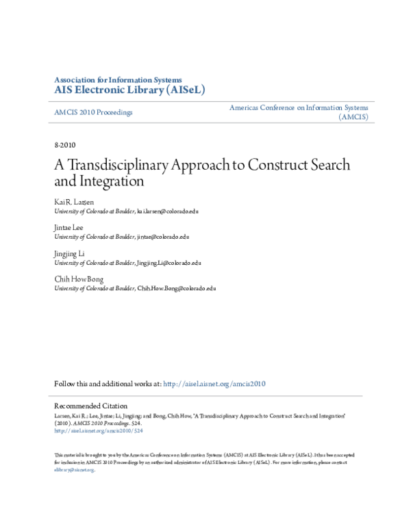 (PDF) A Transdisciplinary Approach to Construct Search and Integration