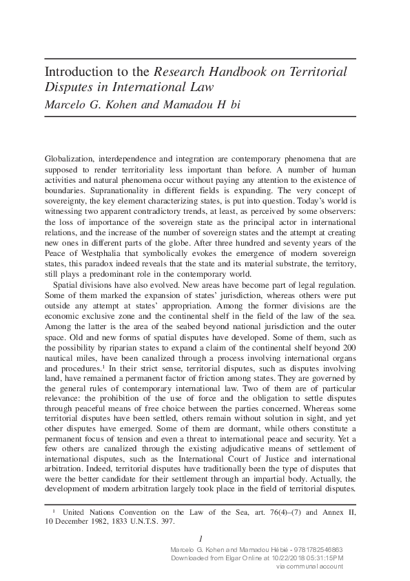 (PDF) Introduction to the Research Handbook on Territorial Disputes in ...