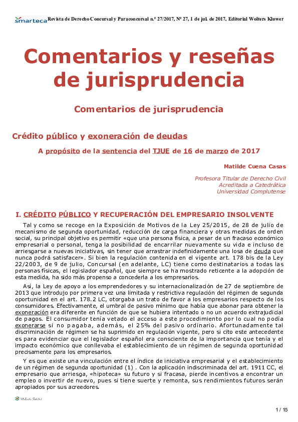 (PDF) Crédito público y exoneración de deudas. A propósito de la