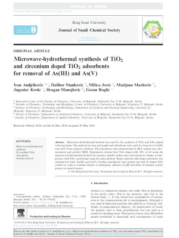 (PDF) Microwave-hydrothermal synthesis of TiO2 and zirconium doped TiO2 ...