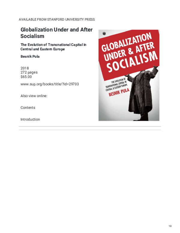  PDF Globalization Under And After Socialism The Evolution Of 