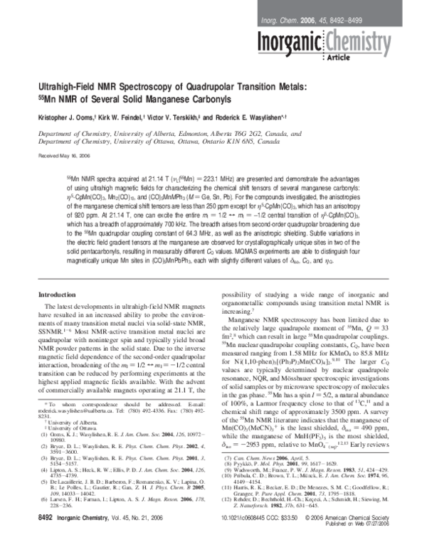 (PDF) UltrahighField NMR Spectroscopy of Quadrupolar Transition Metals