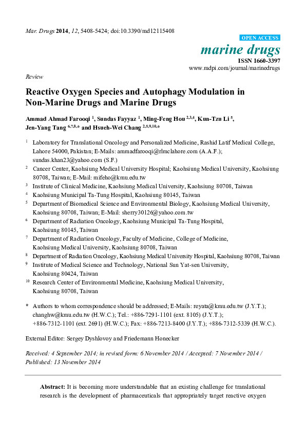 (PDF) Reactive Oxygen Species and Autophagy Modulation in Non-Marine ...