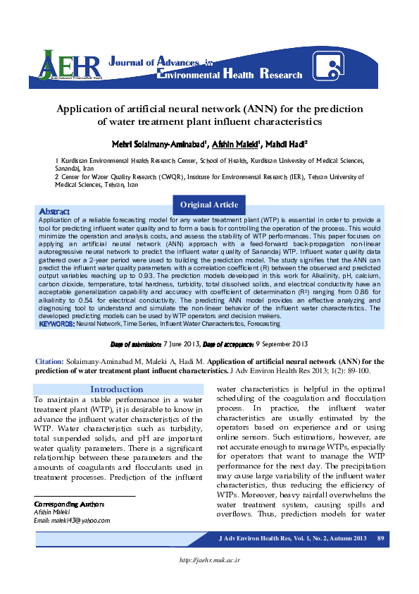 (PDF) Application of artificial neural network (ANN) for the prediction ...