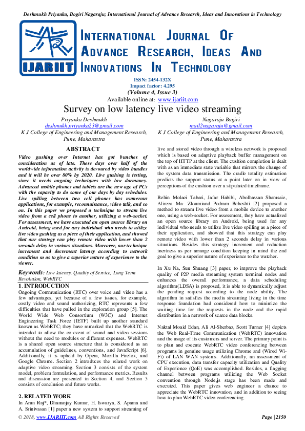 (PDF) Survey on low latency live video streaming