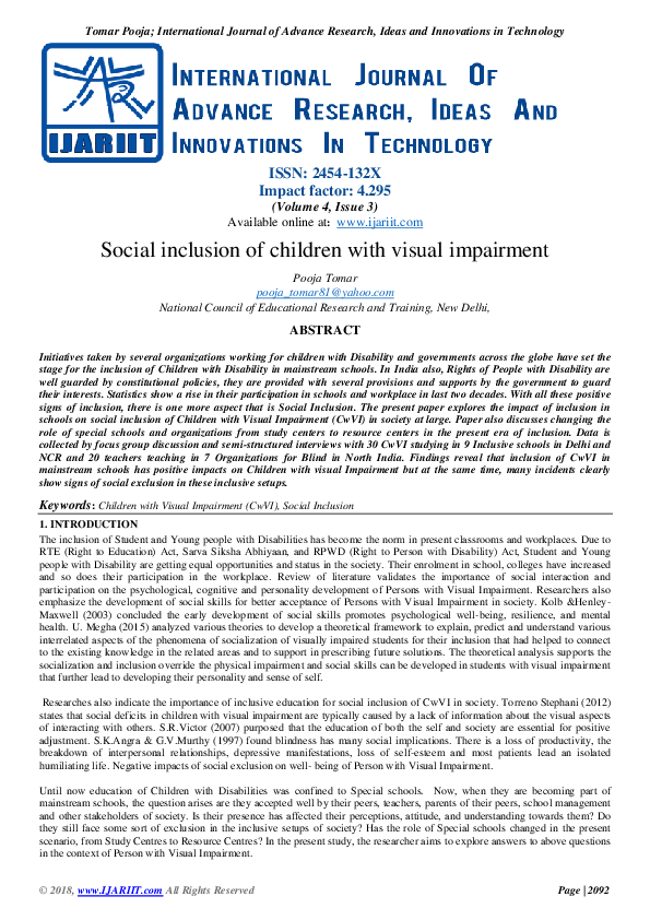 (PDF) Social inclusion of children with visual impairment