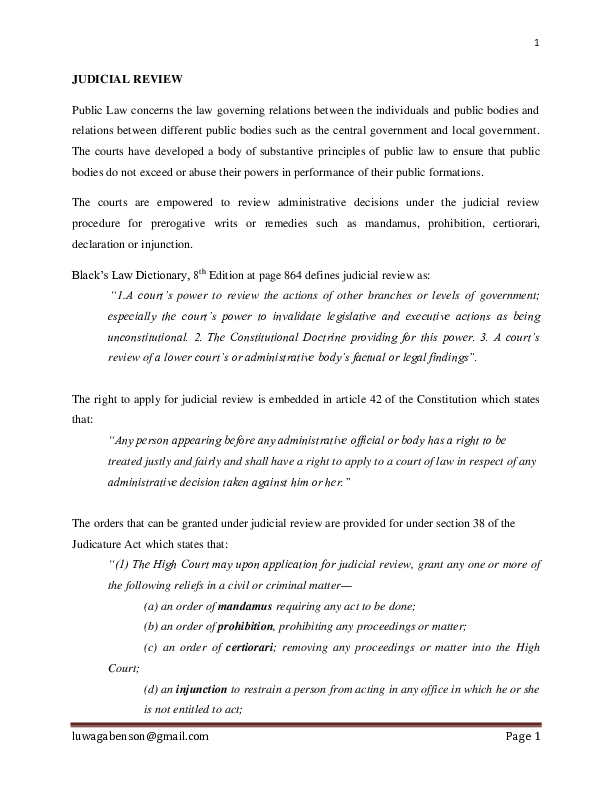 (DOC) JUDICIAL REVIEW IN UGANDA LUWAGA BENSON Academia.edu