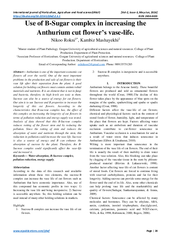 (PDF) Use of BSugar complex in increasing the Anthurium cut flower's