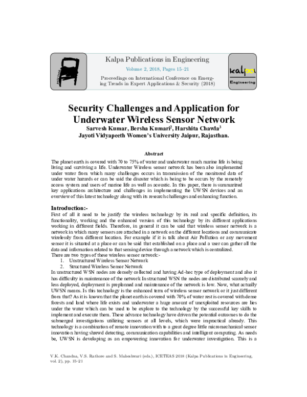 (PDF) Security Challenges and Application for Underwater Wireless ...