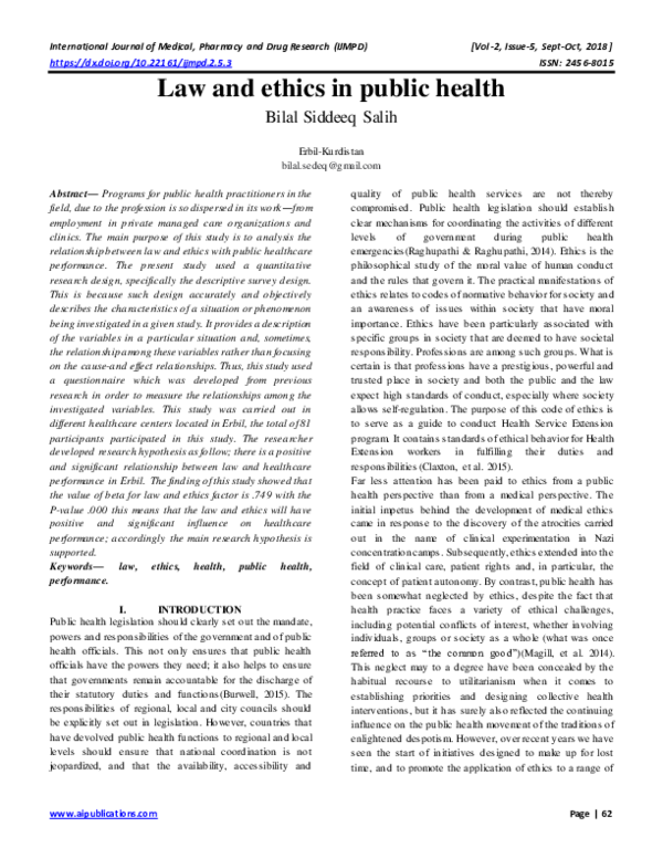 (PDF) Law and ethics in public health