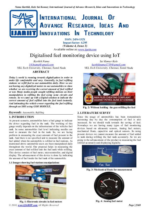 (PDF) Digitalised fuel monitoring device using IoT