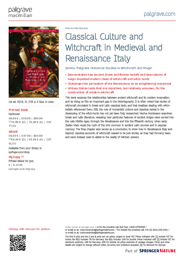 (PDF) Classical Culture and Witchcraft in Medieval and Renaissance Italy Series Palgrave