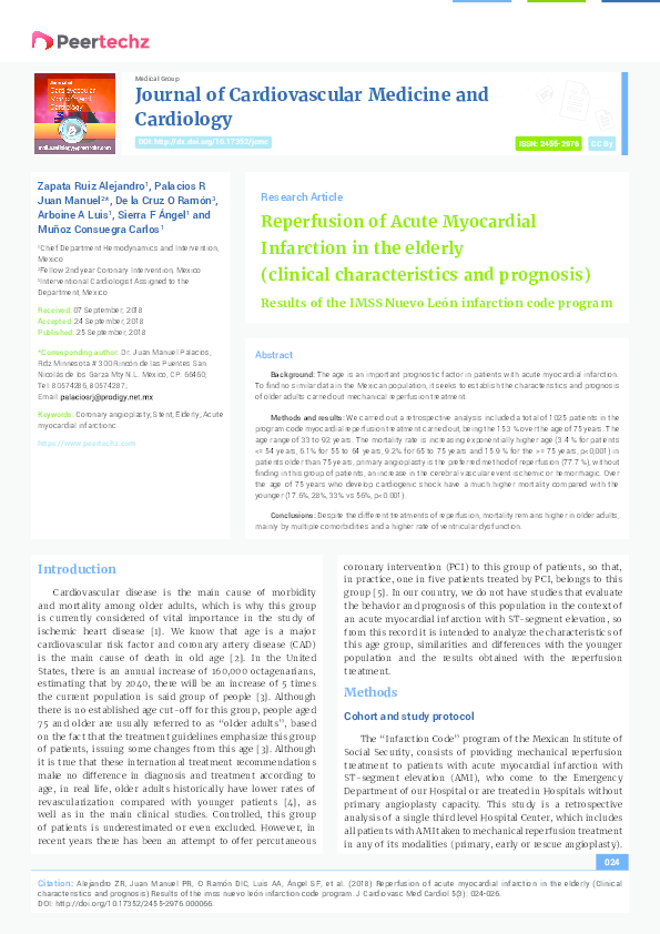 (PDF) Reperfusion of Acute Myocardial Infarction in the elderly ...