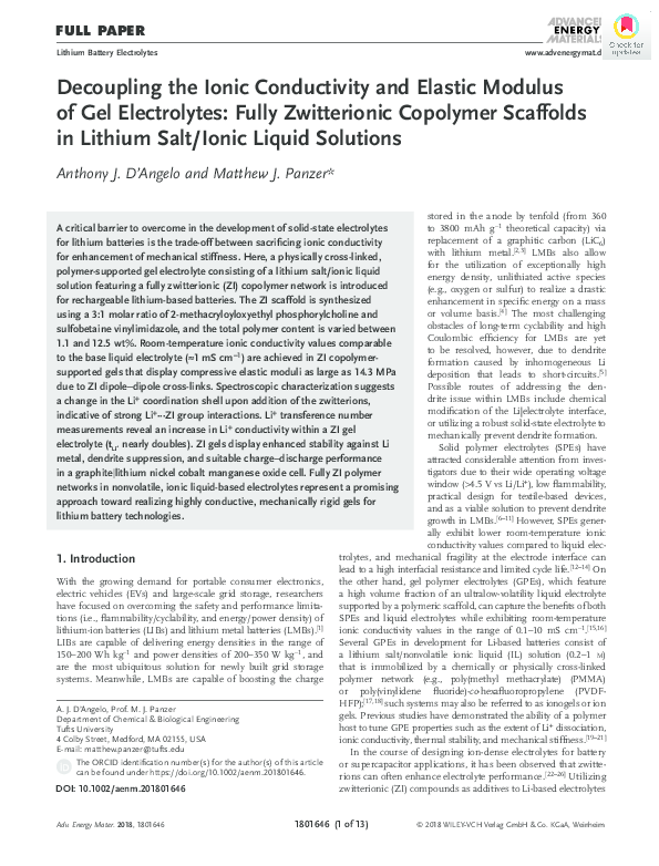 (PDF) Decoupling the Ionic Conductivity and Elastic Modulus of Gel ...