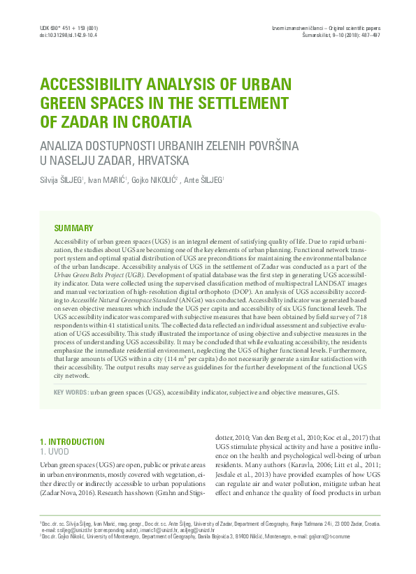 (PDF) ACCESSIBILITY ANALYSIS OF URBAN GREEN SPACES IN THE SETTLEMENT OF ...