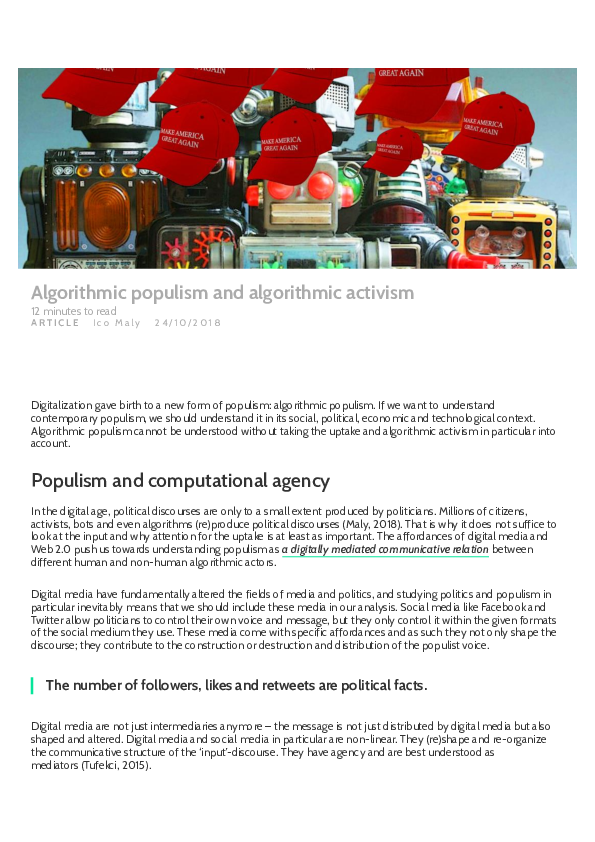 (PDF) Algorithmic populism and algorithmic activism