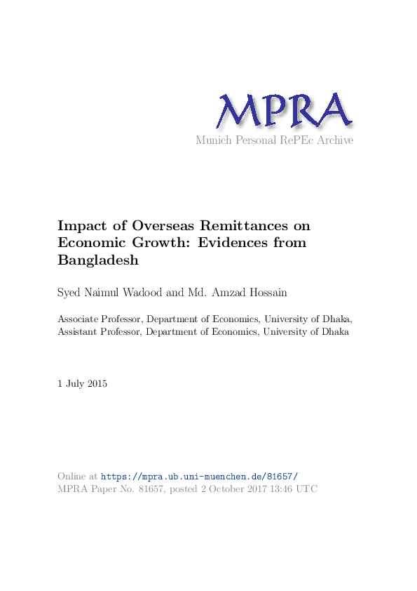 (PDF) Impact of Overseas Remittances on Economic Growth: Evidences from ...