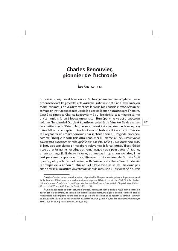(PDF) « Charles Renouvier, pionnier de l'uchronie », in Florian BESSON