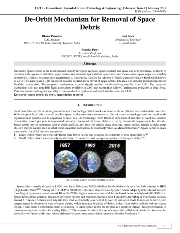 (PDF) De-Orbit Mechanism for Removal of Space Debris