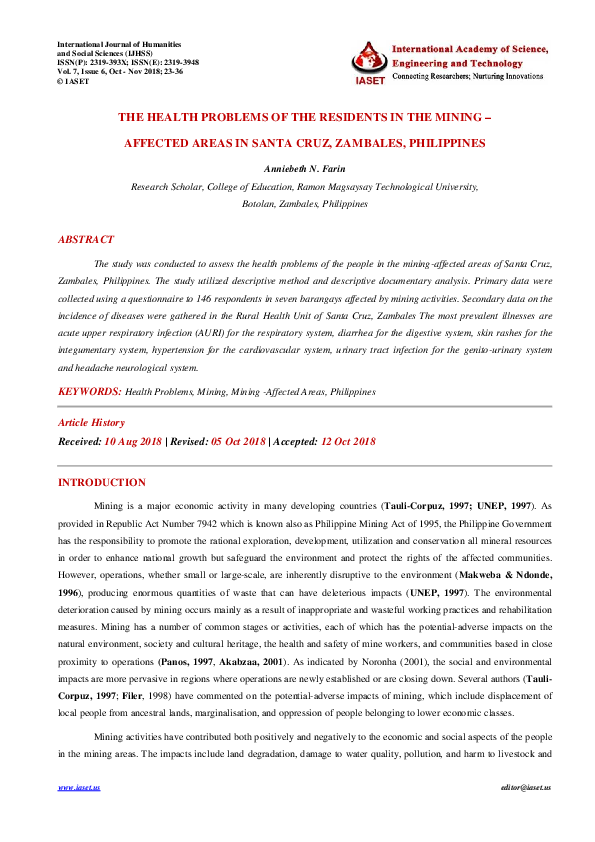 (PDF) THE HEALTH PROBLEMS OF THE RESIDENTS IN THE MINING – AFFECTED ...