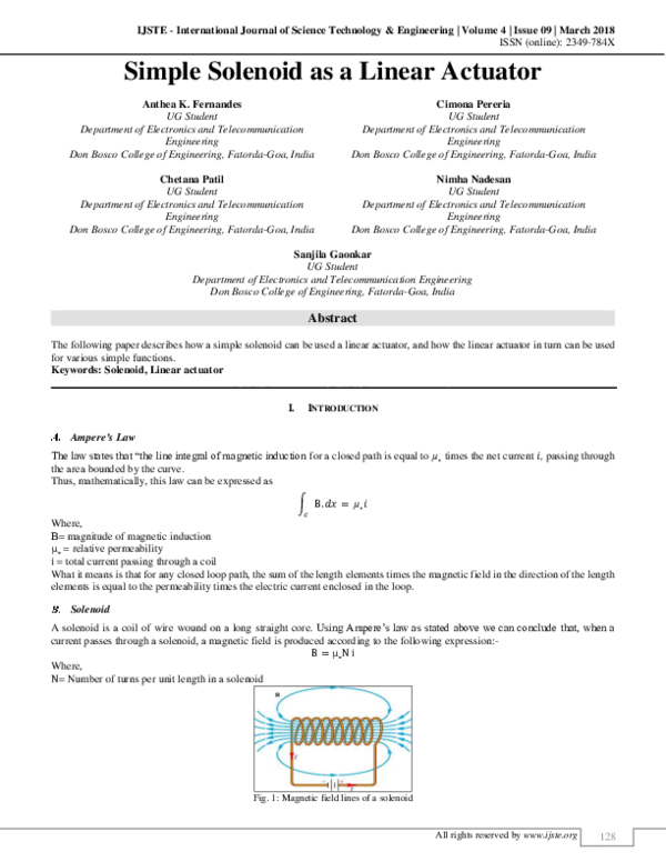 (PDF) Simple Solenoid as a Linear Actuator IJSTE International