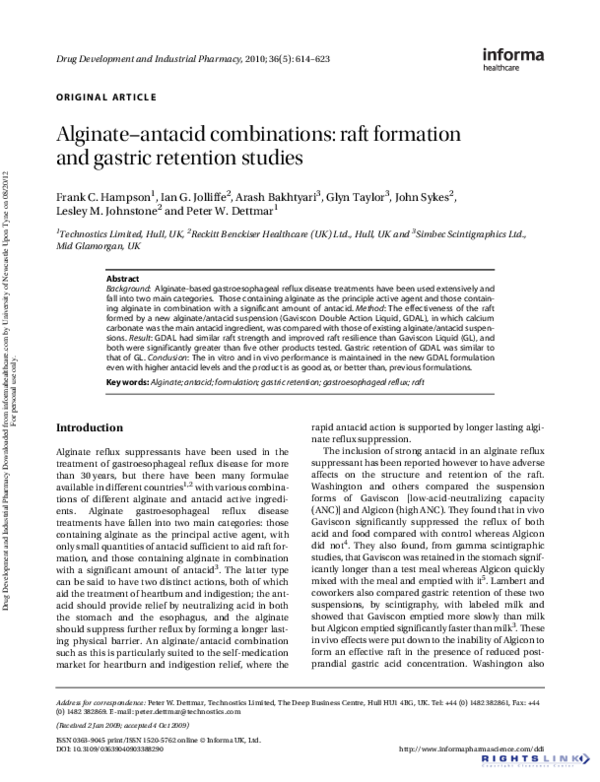 (PDF) Alginateantacid combinations raft formation and gastric