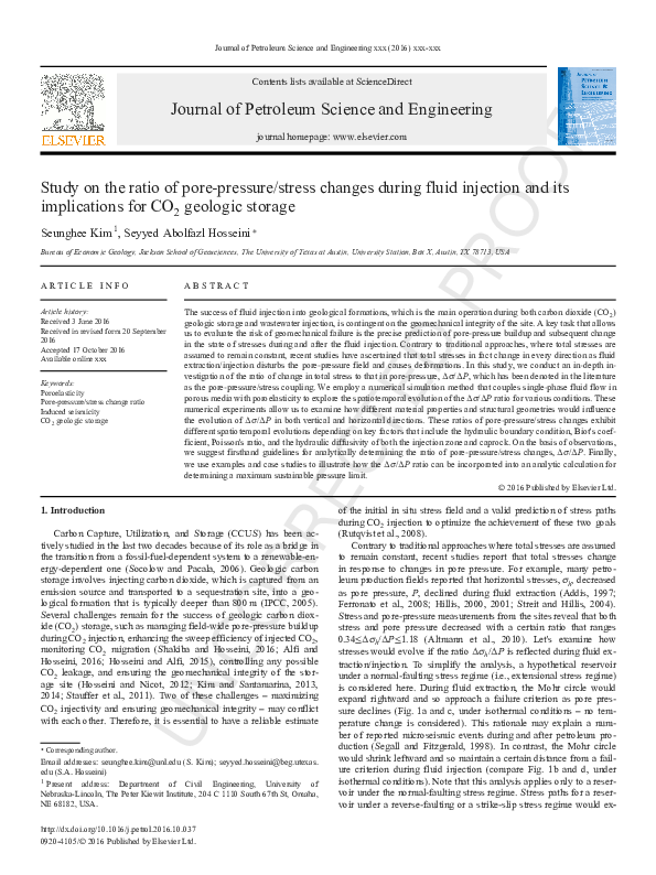 (PDF) Study on the ratio of pore-pressure/stress changes during fluid ...