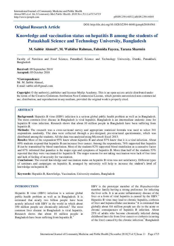 (PDF) Knowledge and vaccination status on hepatitis B among the ...