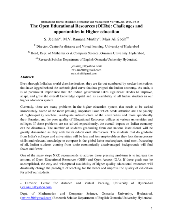 (PDF) The Open Educational Resources (OERs): Challenges and ...